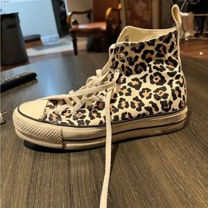 All Star size 10.5 WOMEN/ or  8.5  MEN’s Leopard Print High-Top Sneakers